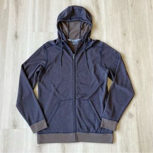 Exofficio Zip Up Hoodie Thermal Sweatshirt Tan and Navy Blue Stripe size M